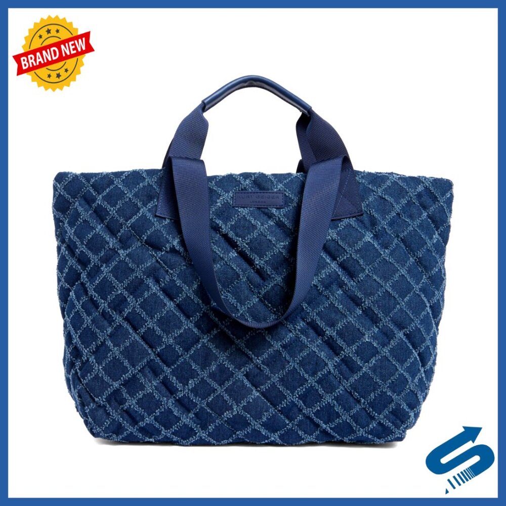 Quilted Shopper Shoulder Bag Polyester Nylon Zipper Closure
